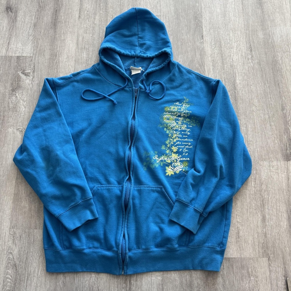 Kerusso Hoodie Size XL Blue Full Zip Infinite Grace Christian Sweatshirt Jesus T